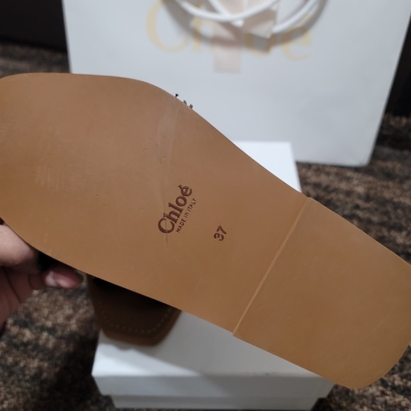 Chloé Woody Denim and Leather Slides - Picture 5 of 6